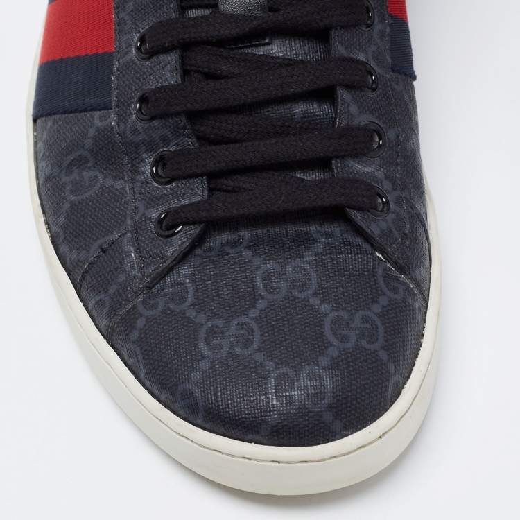 Pre Owned Gucci Dark Grey GG Supreme Canvas Ace Low Top Sneakers Size 43.5
