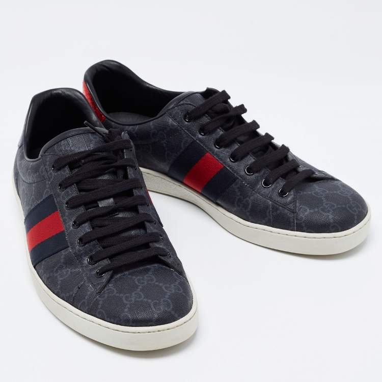 Pre Owned Gucci Dark Grey GG Supreme Canvas Ace Low Top Sneakers Size 43.5