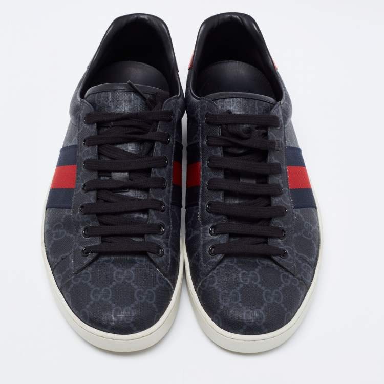 Pre Owned Gucci Dark Grey GG Supreme Canvas Ace Low Top Sneakers Size 43.5