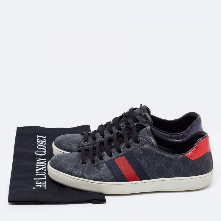 Pre Owned Gucci Dark Grey GG Supreme Canvas Ace Low Top Sneakers Size 43.5