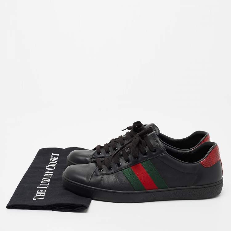 Pre Owned Gucci Black Leather And Snake Embossed Leather Ace Sneakers Size 43.5 