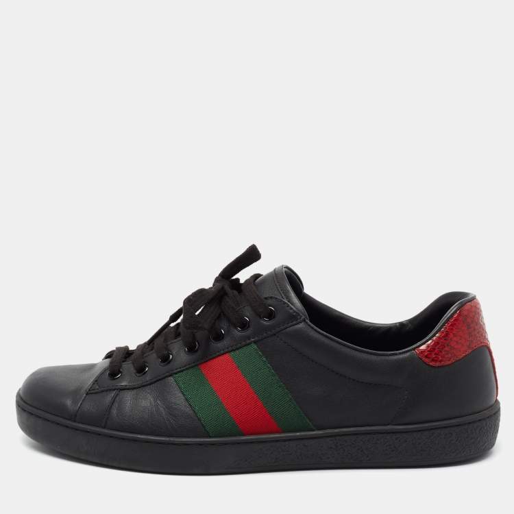 Gucci Black Leather And Python Embossed Leather Web Ace Sneakers Size 39  Gucci