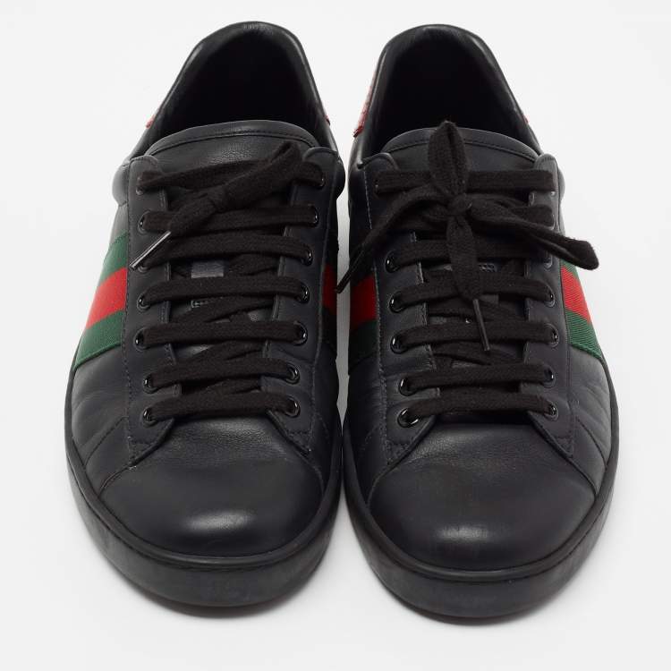 Pre Owned Gucci Black Leather And Snake Embossed Leather Ace Sneakers Size 43.5 