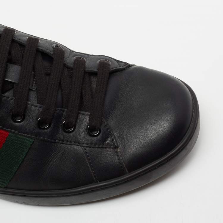Pre Owned Gucci Black Leather And Snake Embossed Leather Ace Sneakers Size 43.5 
