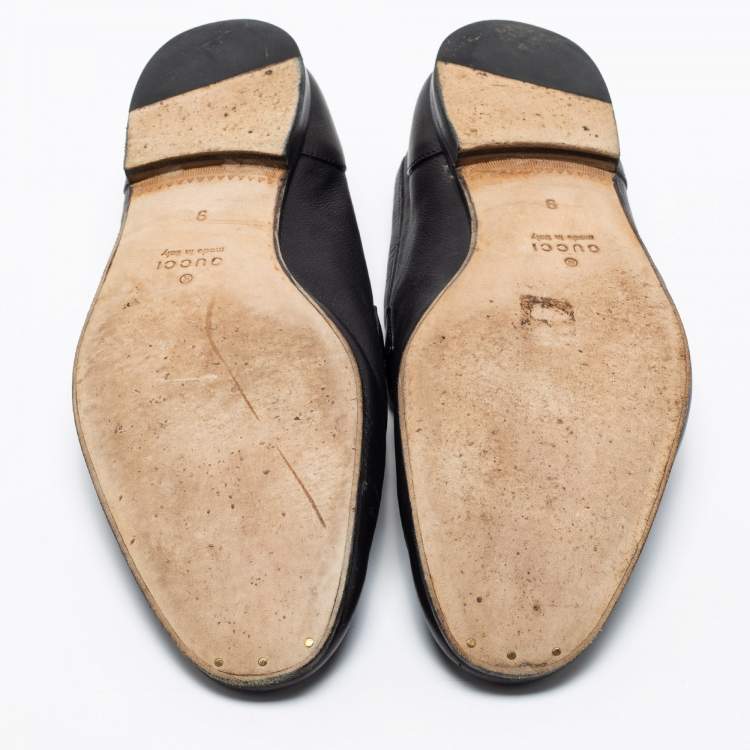 Pre Owned Gucci Black Leather Web Horsebit Loafers Size 43