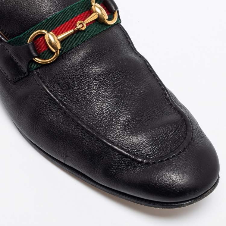 Pre Owned Gucci Black Leather Web Horsebit Loafers Size 43