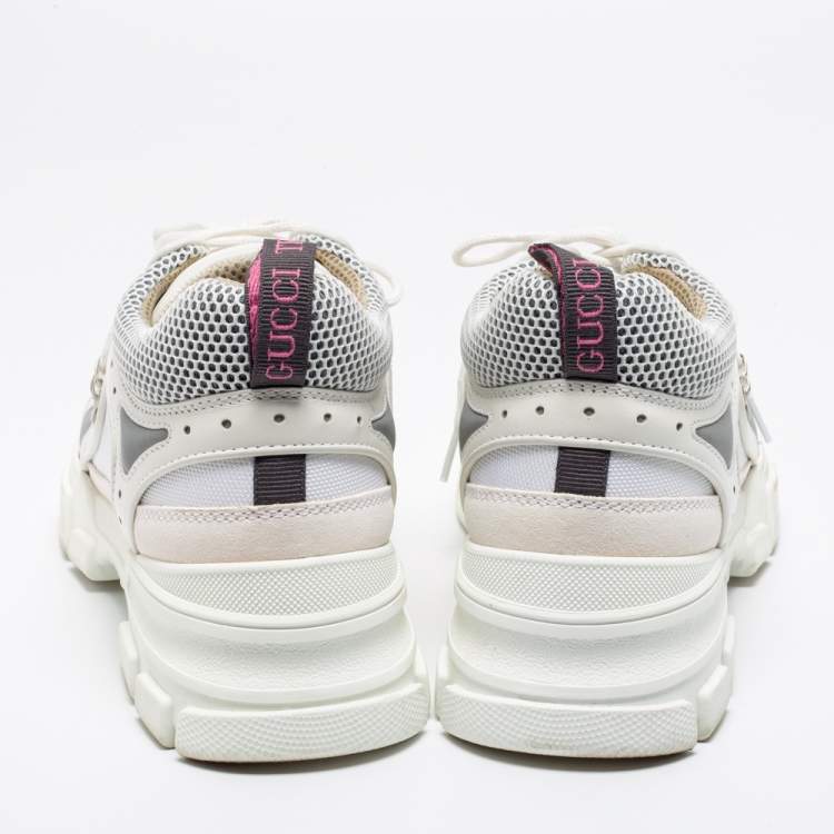 Pre Owned Gucci White Leather And Mesh Flashtrek Low Top Chunky Sneakers Size 43