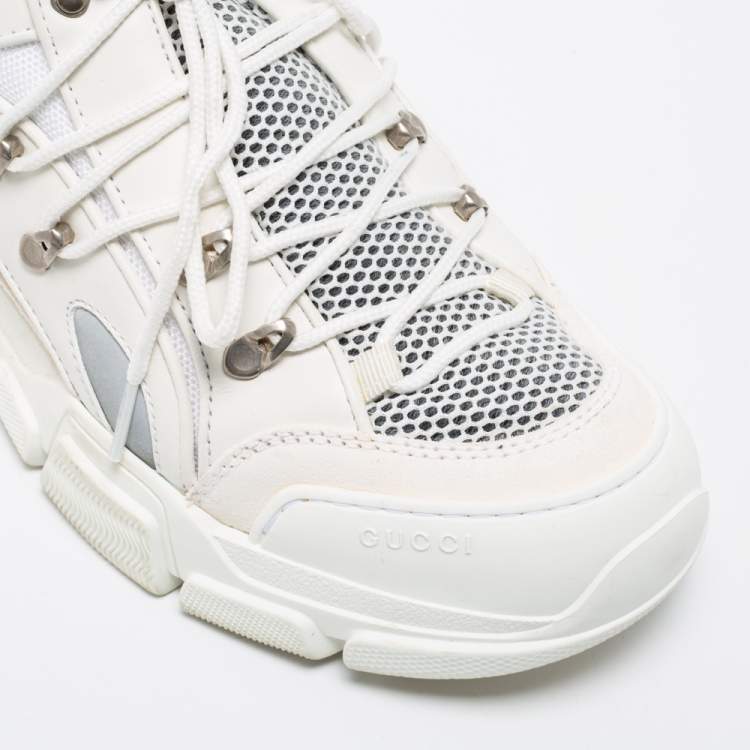 Pre Owned Gucci White Leather And Mesh Flashtrek Low Top Chunky Sneakers Size 43