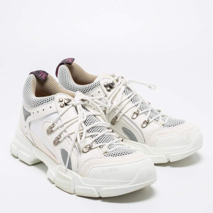 Pre Owned Gucci White Leather And Mesh Flashtrek Low Top Chunky Sneakers Size 43