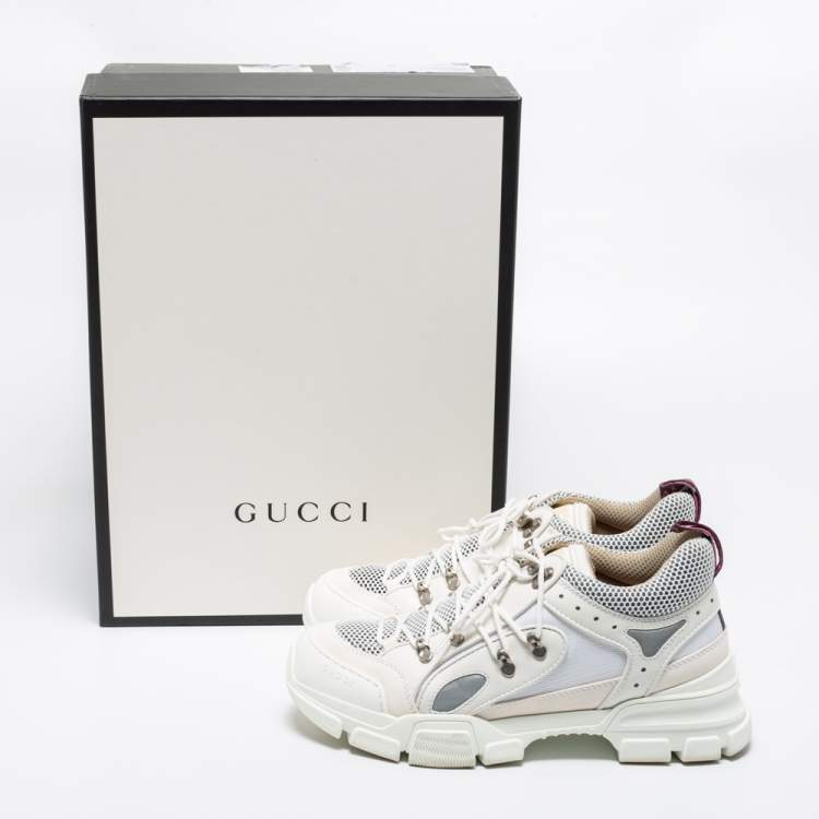 Pre Owned Gucci White Leather And Mesh Flashtrek Low Top Chunky Sneakers Size 43