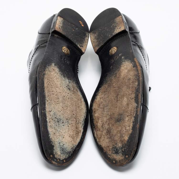 Pre Owned Gucci Black Patent Leather Cap Toe Lace Oxfords Size 40