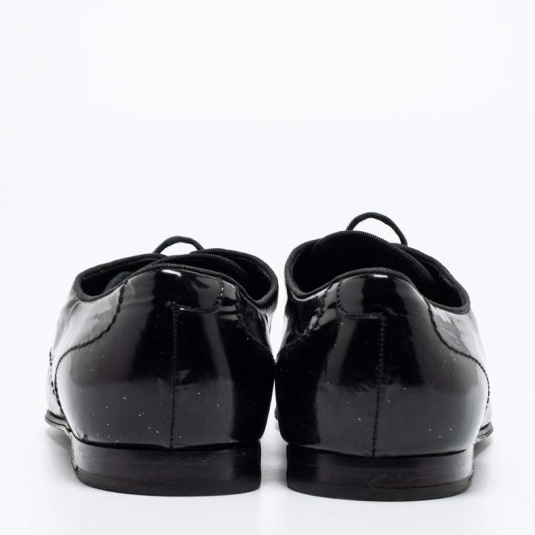 Pre Owned Gucci Black Patent Leather Cap Toe Lace Oxfords Size 40