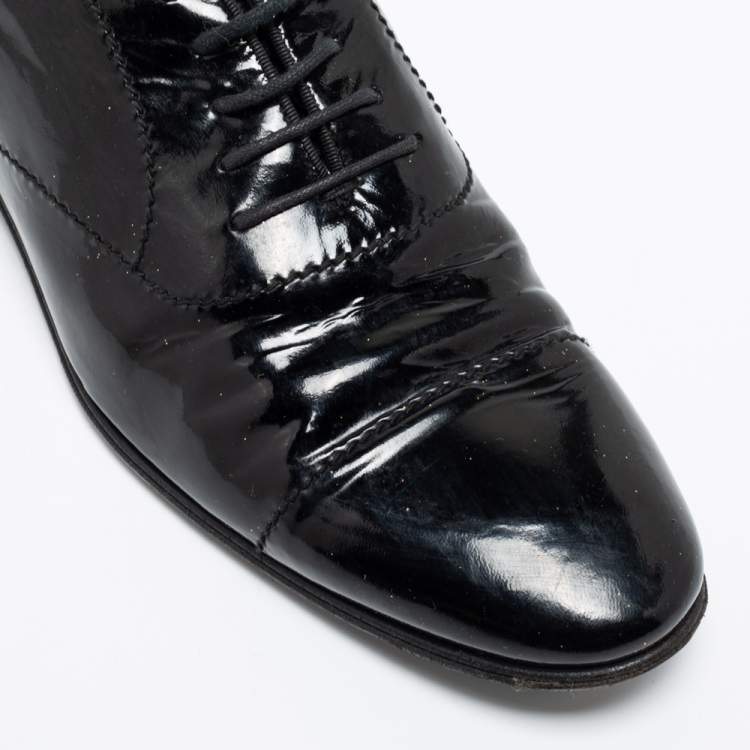 Pre Owned Gucci Black Patent Leather Cap Toe Lace Oxfords Size 40