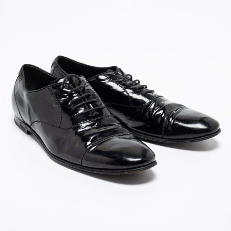 Pre Owned Gucci Black Patent Leather Cap Toe Lace Oxfords Size 40