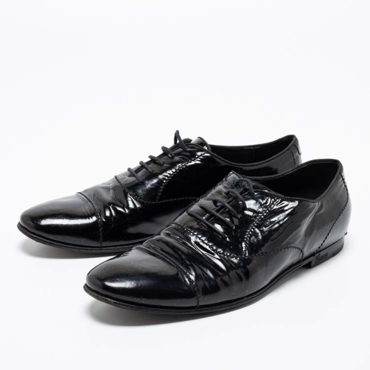 authentic gucci formal dress shoes black patent leather for men 9.5