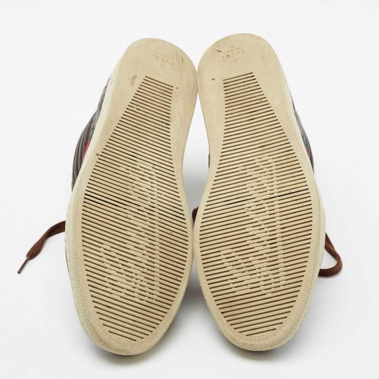Pre Owned Gucci Brown Guccissima Leather Web Detail High Top Sneakers Size 40.5