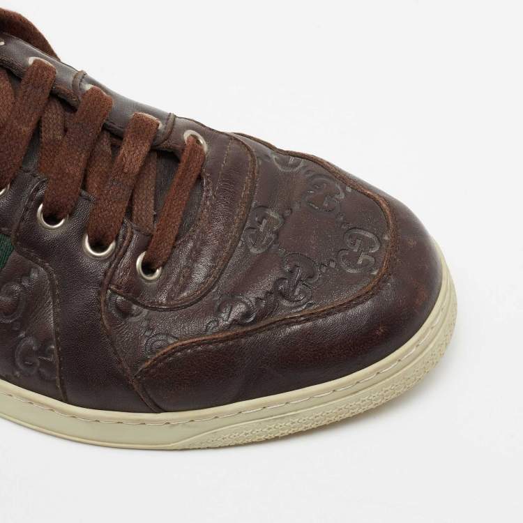 Pre Owned Gucci Brown Guccissima Leather Web Detail High Top Sneakers Size 40.5