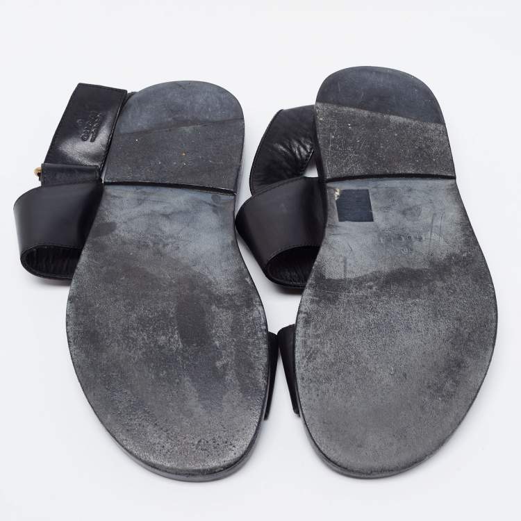 Pre Owned Gucci Black Leather Slingback Sandals Size 40