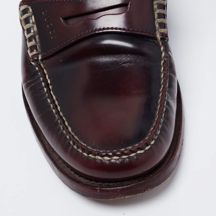 Pre Owned Gucci Two Tone Leather Penny Loafers Size 40