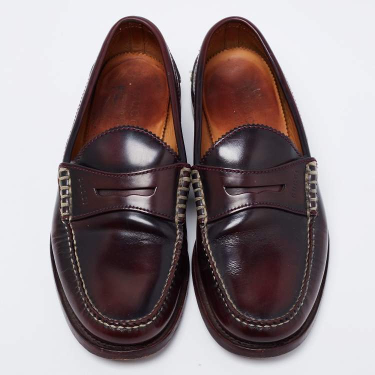 Pre Owned Gucci Two Tone Leather Penny Loafers Size 40