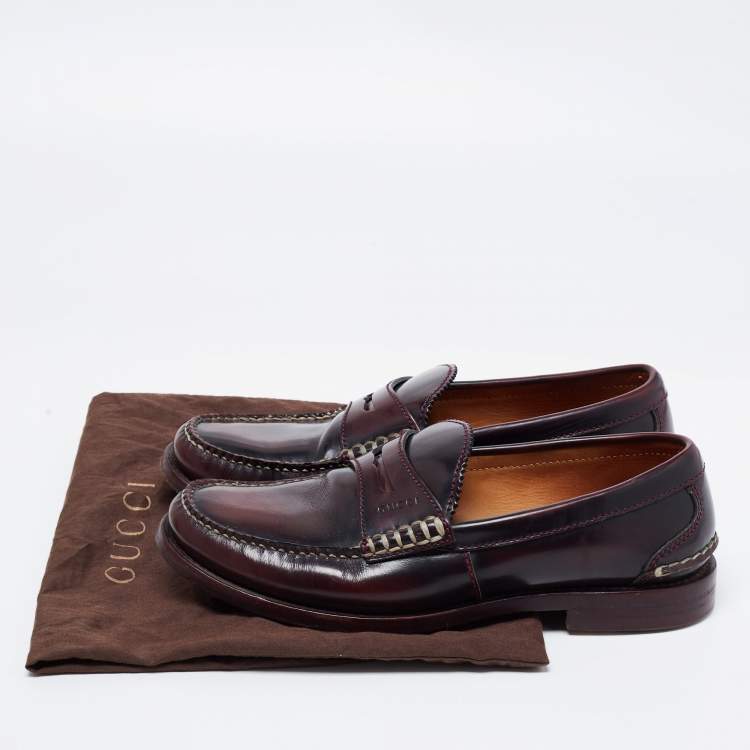 Pre Owned Gucci Two Tone Leather Penny Loafers Size 40