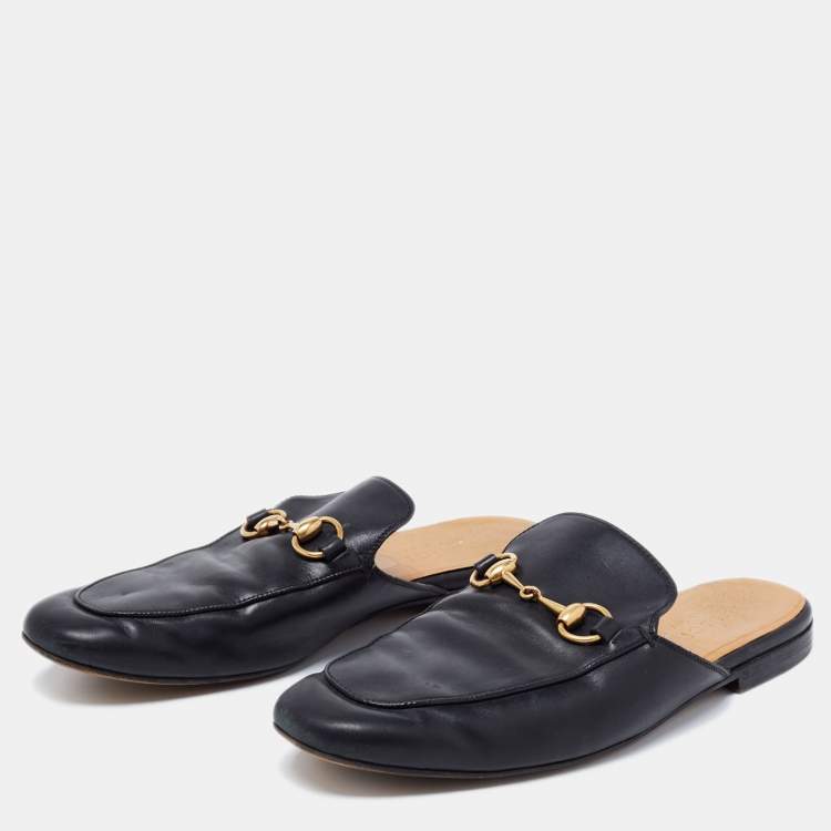Pre Owned Gucci Black Leather Horsebit Princetown Mules Size 40
