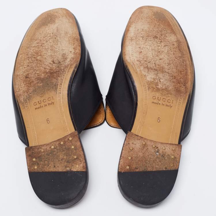 Pre Owned Gucci Black Leather Horsebit Princetown Mules Size 40