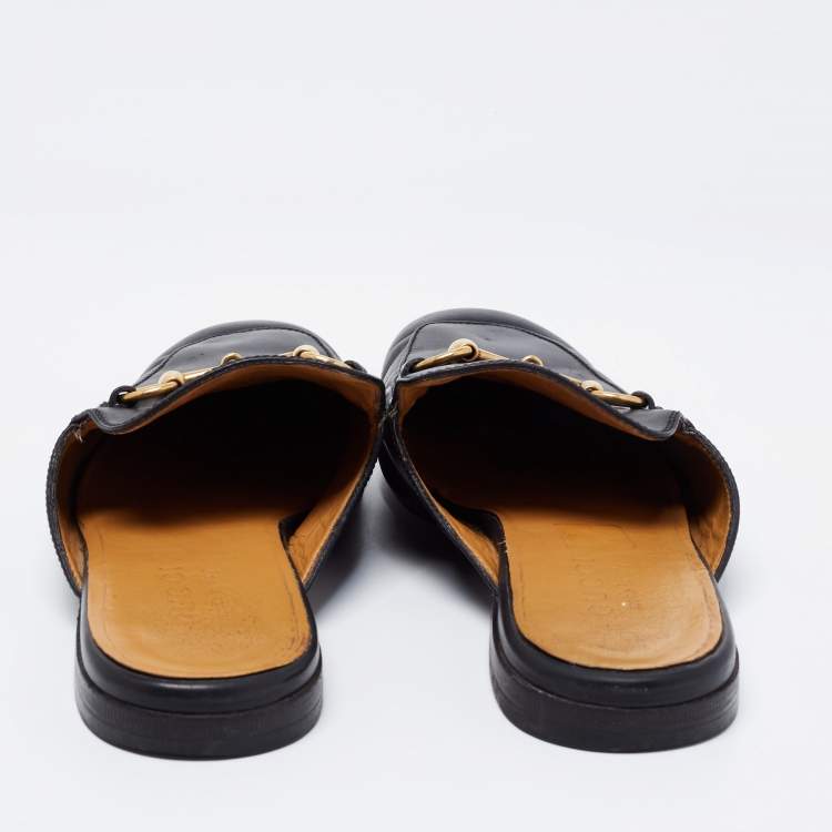 Pre Owned Gucci Black Leather Horsebit Princetown Mules Size 40