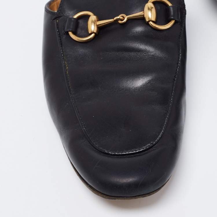 Pre Owned Gucci Black Leather Horsebit Princetown Mules Size 40