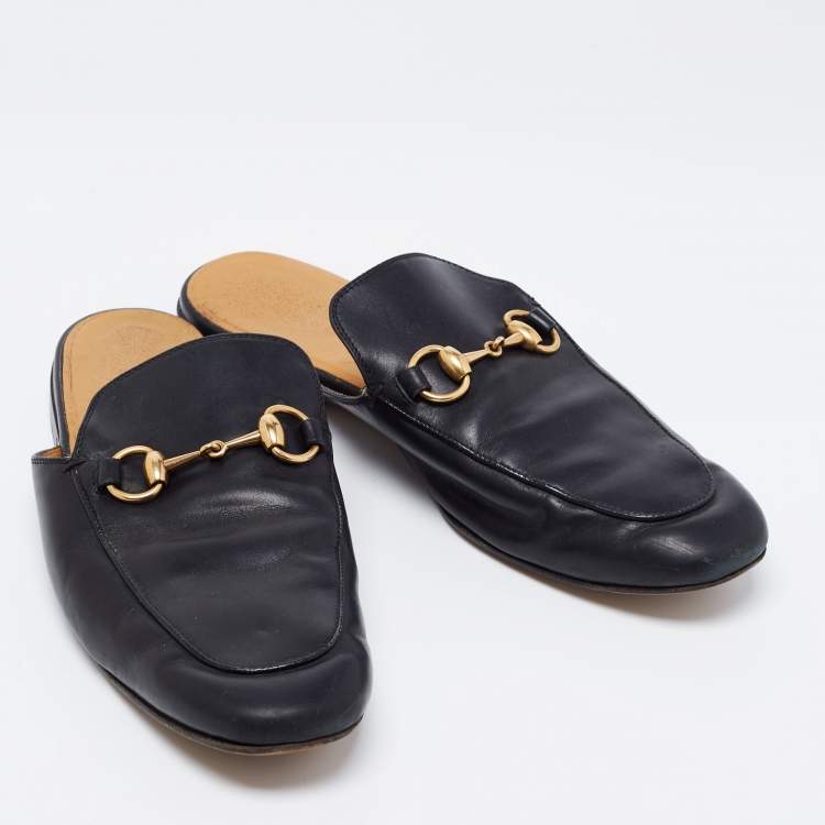 Pre Owned Gucci Black Leather Horsebit Princetown Mules Size 40
