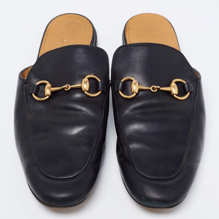 Pre Owned Gucci Black Leather Horsebit Princetown Mules Size 40