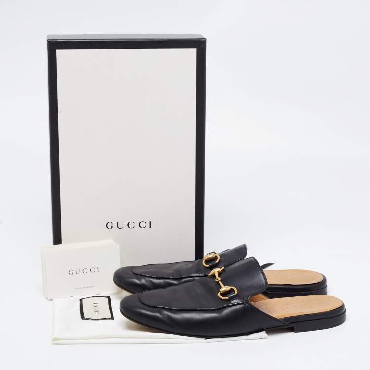 Pre Owned Gucci Black Leather Horsebit Princetown Mules Size 40