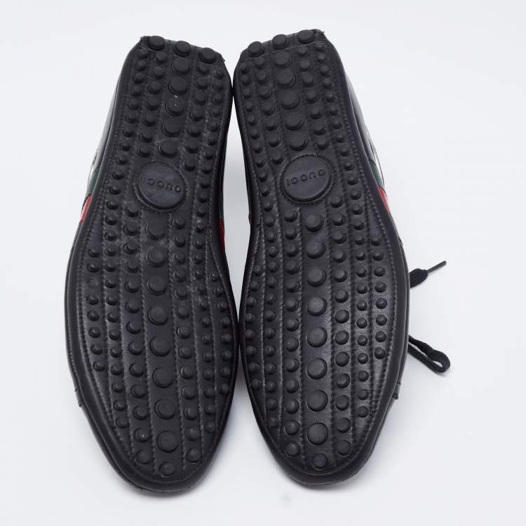 Pre Owned Gucci Black Leather Web Low-Top Sneakers Size 41