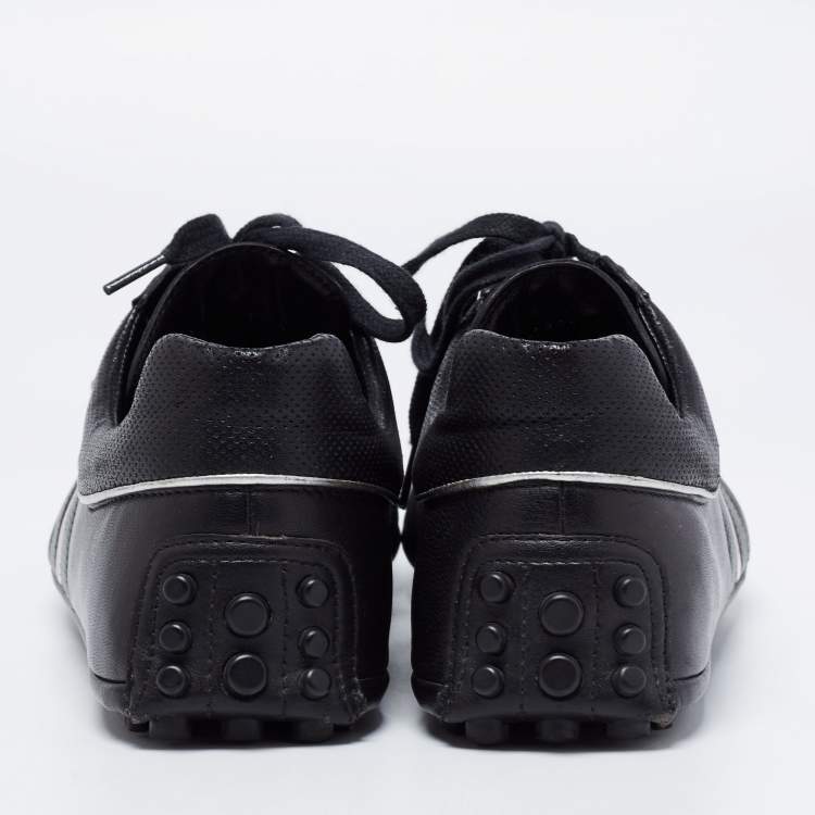 Pre Owned Gucci Black Leather Web Low-Top Sneakers Size 41