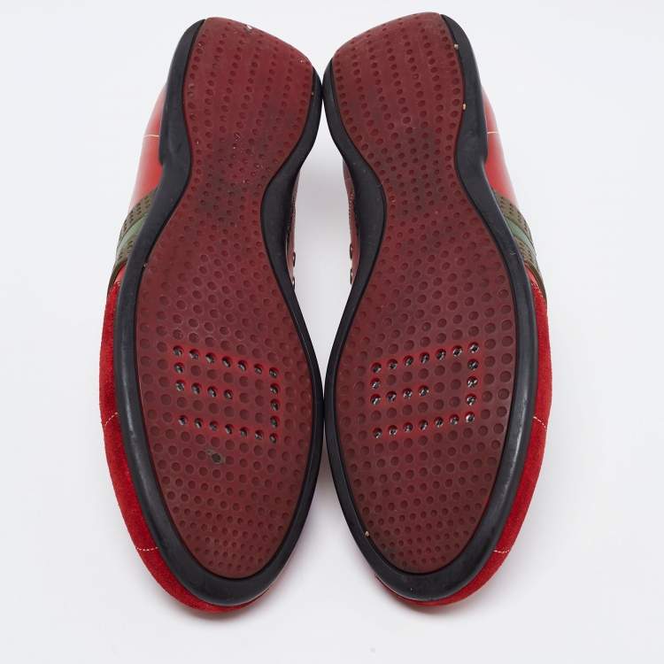 Pre Owned Gucci Red/White Suede And Leather Web Sneakers Size 44