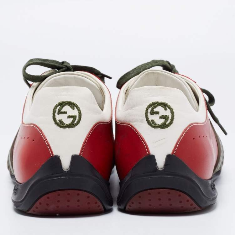 Pre Owned Gucci Red/White Suede And Leather Web Sneakers Size 44