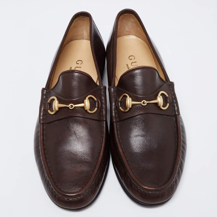 Pre Owned Gucci Vintage Dark Brown Leather 1953 Horsebit Loafers Size 42.5