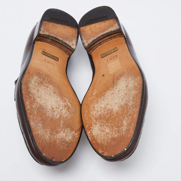 Pre Owned Gucci Vintage Dark Brown Leather 1953 Horsebit Loafers Size 42.5