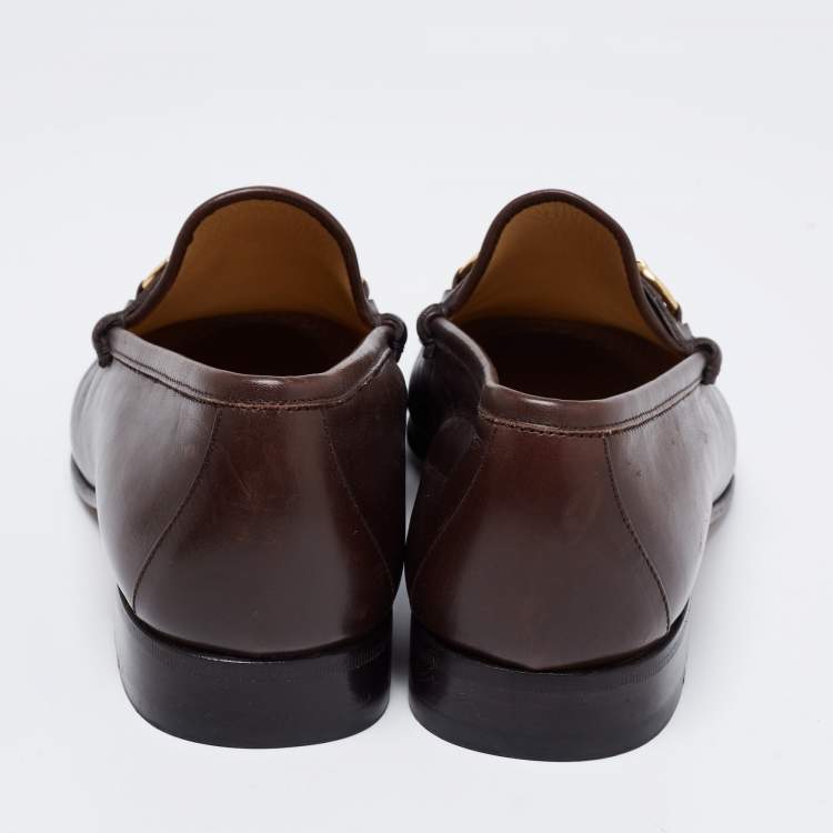 Pre Owned Gucci Vintage Dark Brown Leather 1953 Horsebit Loafers Size 42.5
