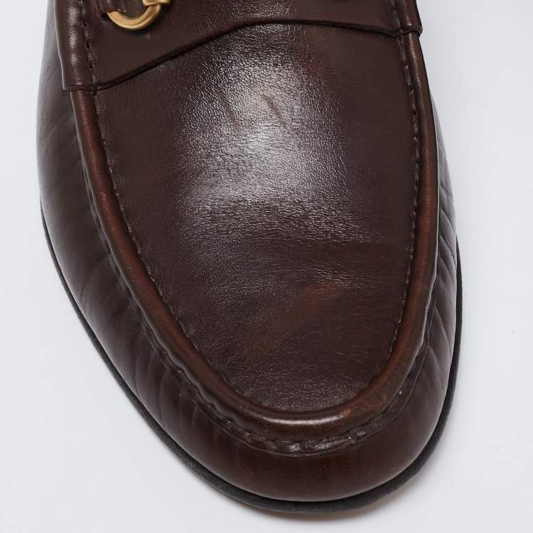 Pre Owned Gucci Vintage Dark Brown Leather 1953 Horsebit Loafers Size 42.5