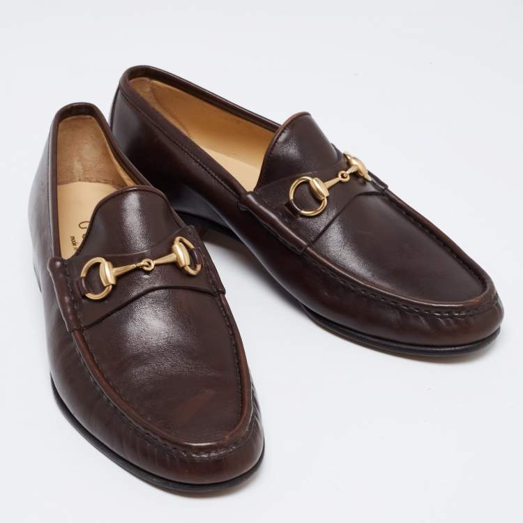 Pre Owned Gucci Vintage Dark Brown Leather 1953 Horsebit Loafers Size 42.5