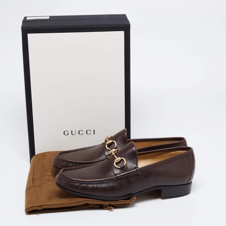 Pre Owned Gucci Vintage Dark Brown Leather 1953 Horsebit Loafers Size 42.5