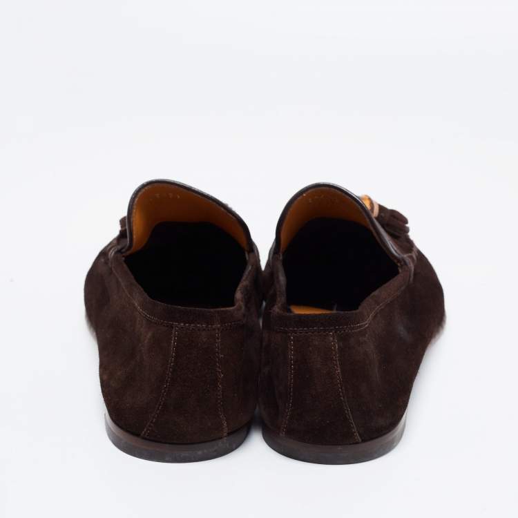 Pre Owned Gucci Brown Suede Bamboo Tassel Slip On Loafers Size 43.5