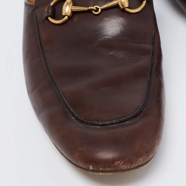 Pre Owned Gucci Dark Brown Leather Princetown Horsebit Mules Size 45.5