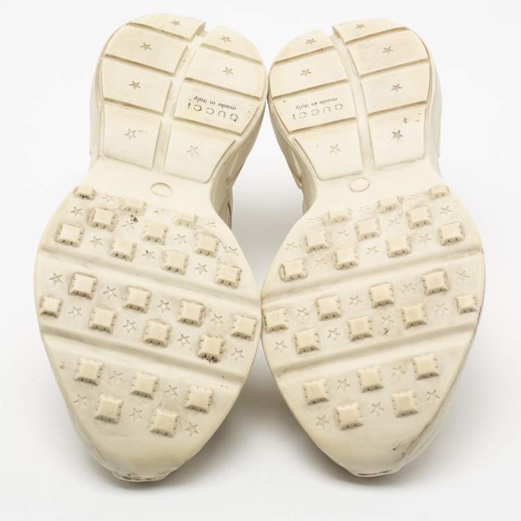 Pre Owned Gucci Cream Leather Rhyton Lace Up Sneakers  Size 43.5