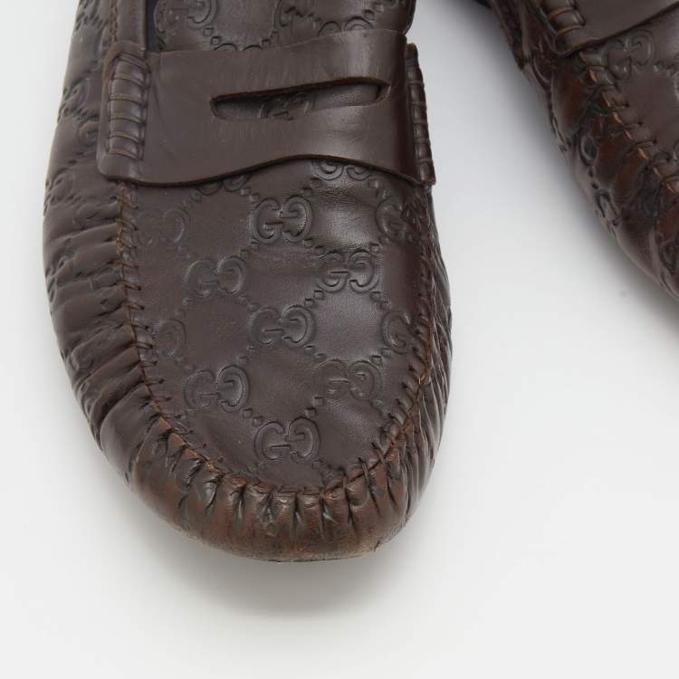 Pre Owned Gucci Brown Guccissima Leather Penny Slip On Loafers Size 41