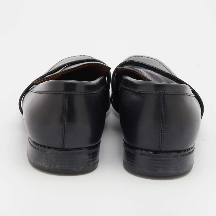 Pre Owned Gucci Black Leather Interlocking G Slip On Loafers Size 42