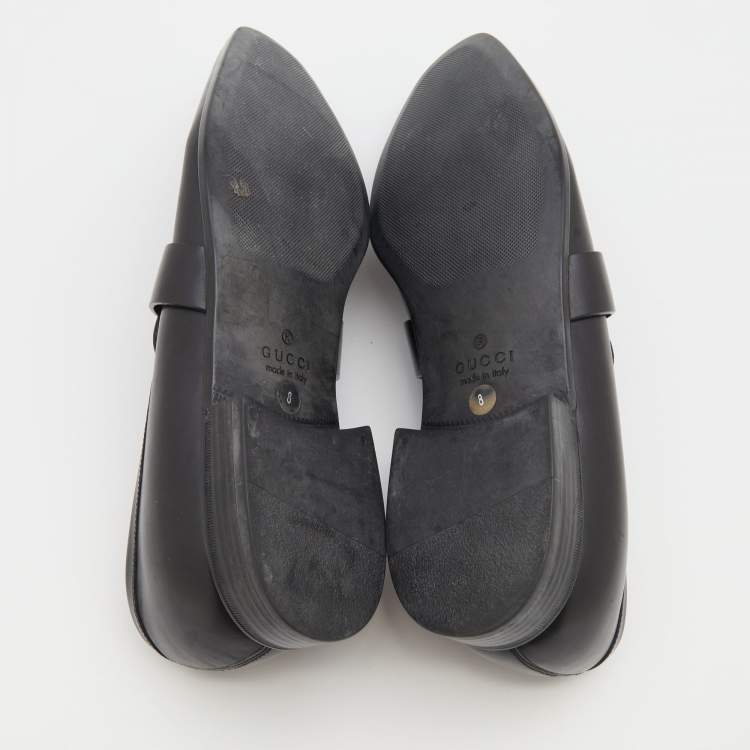 Pre Owned Gucci Black Leather Interlocking G Slip On Loafers Size 42