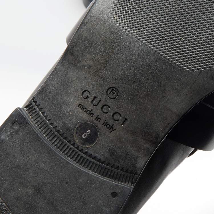 Pre Owned Gucci Black Leather Interlocking G Slip On Loafers Size 42