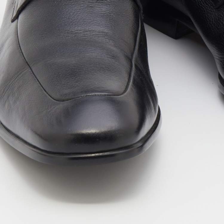Pre Owned Gucci Black Leather Web Slip On Loafers Size 44.5